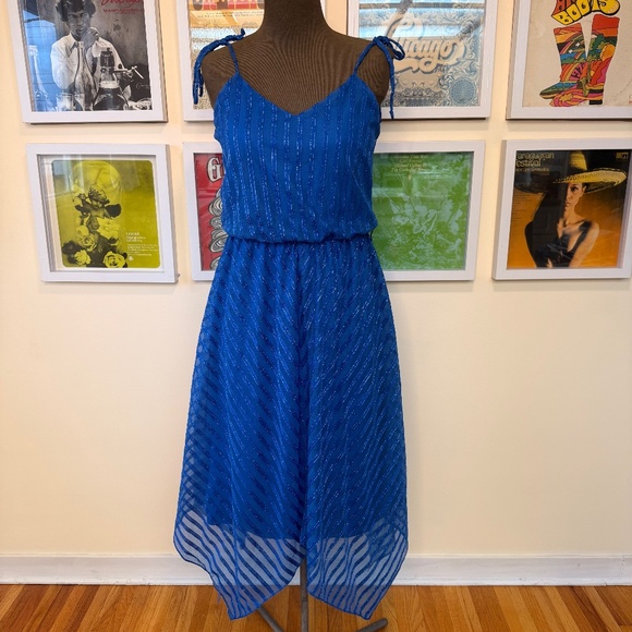 Vintage America Dresses & Skirts - Vintage 70s Blue Strappy Handkerchief-Hem Dress